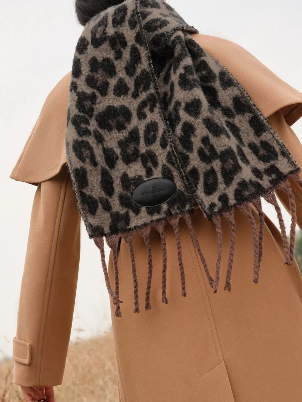 Love & Roses Dark Leopard Print Brushed Scarf