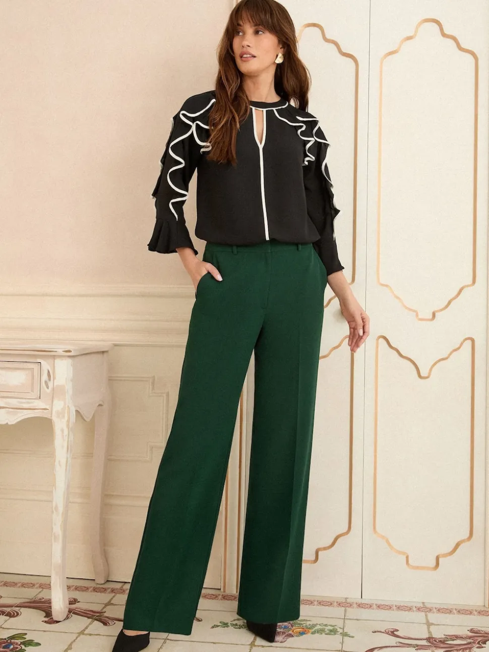 Love & Roses Forest Green Wide Leg Trousers
