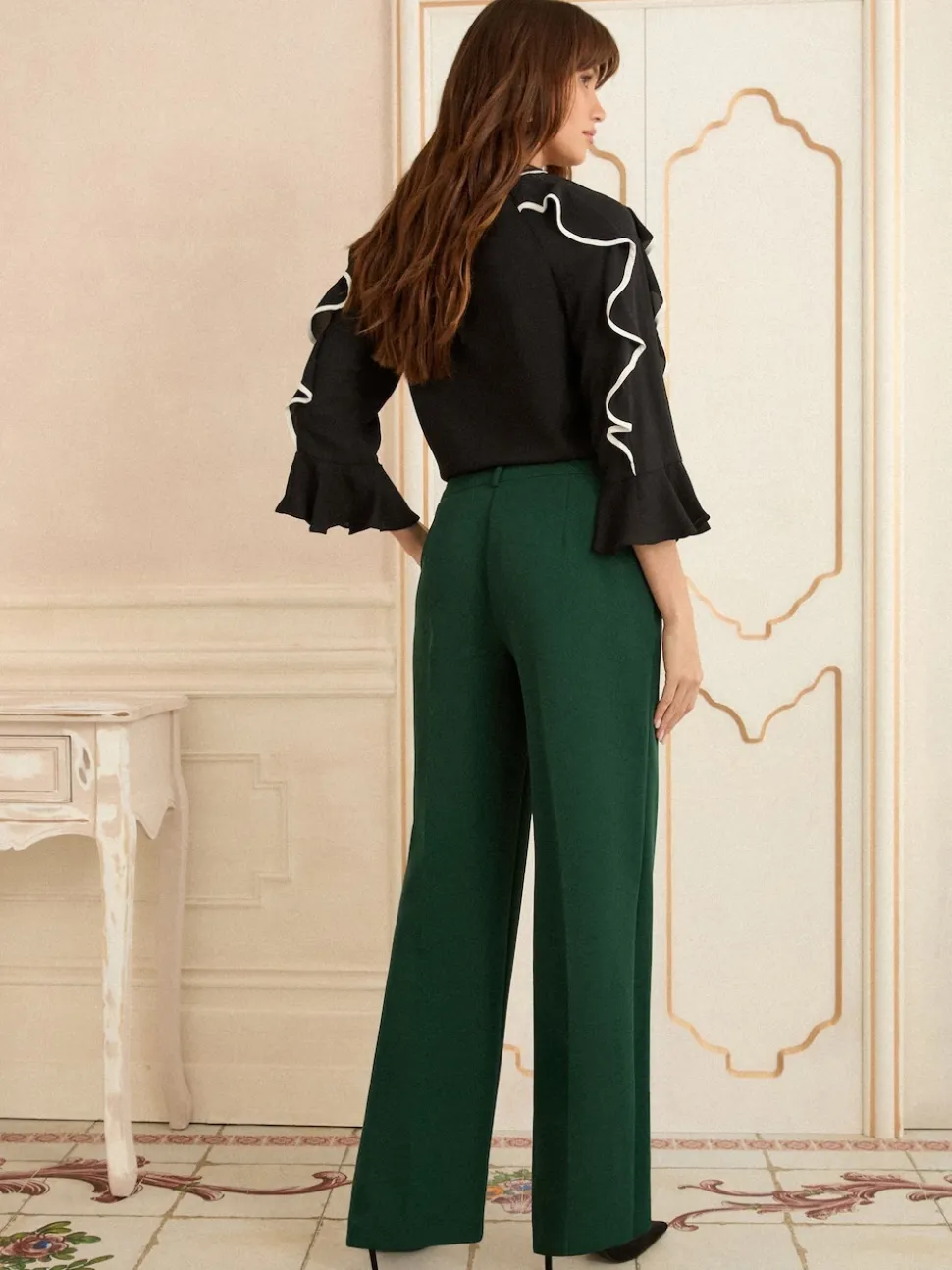 Love & Roses Forest Green Wide Leg Trousers