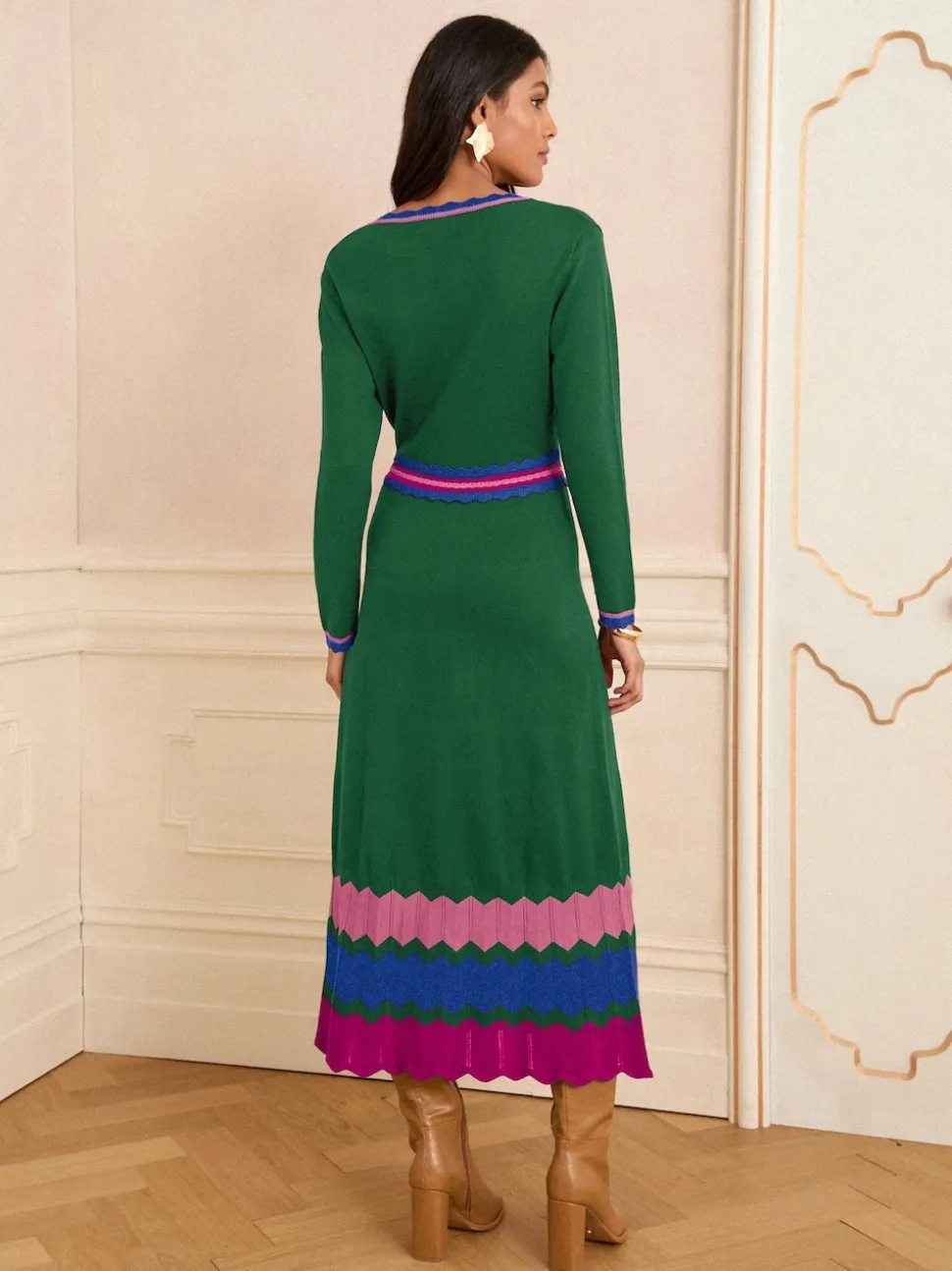 Love & Roses Green Petite Notch Neck Knitted Midi Dress