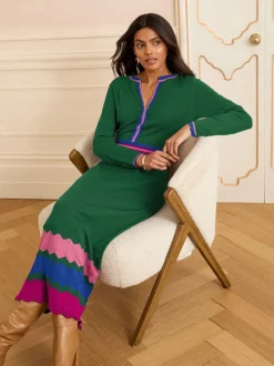 Love & Roses Green Petite Notch Neck Knitted Midi Dress
