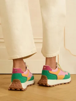 Love & Roses Green Pink Multi Mix Material Retro Comfort Jogger Trainers