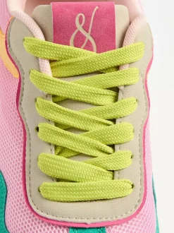 Love & Roses Green Pink Multi Mix Material Retro Comfort Jogger Trainers
