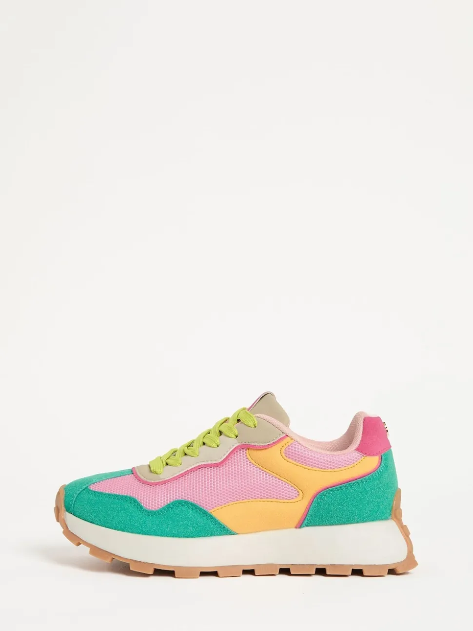 Love & Roses Green Pink Multi Mix Material Retro Comfort Jogger Trainers