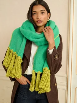 Love & Roses Green Tassel Cosy Contrast Brushed Scarf