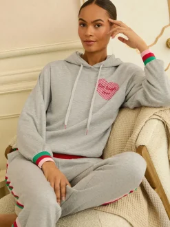Love & Roses Grey Rainbow Tipped Jersey Loungwear Hoodie