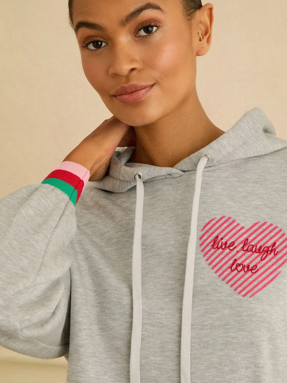 Love & Roses Grey Rainbow Tipped Jersey Loungwear Hoodie