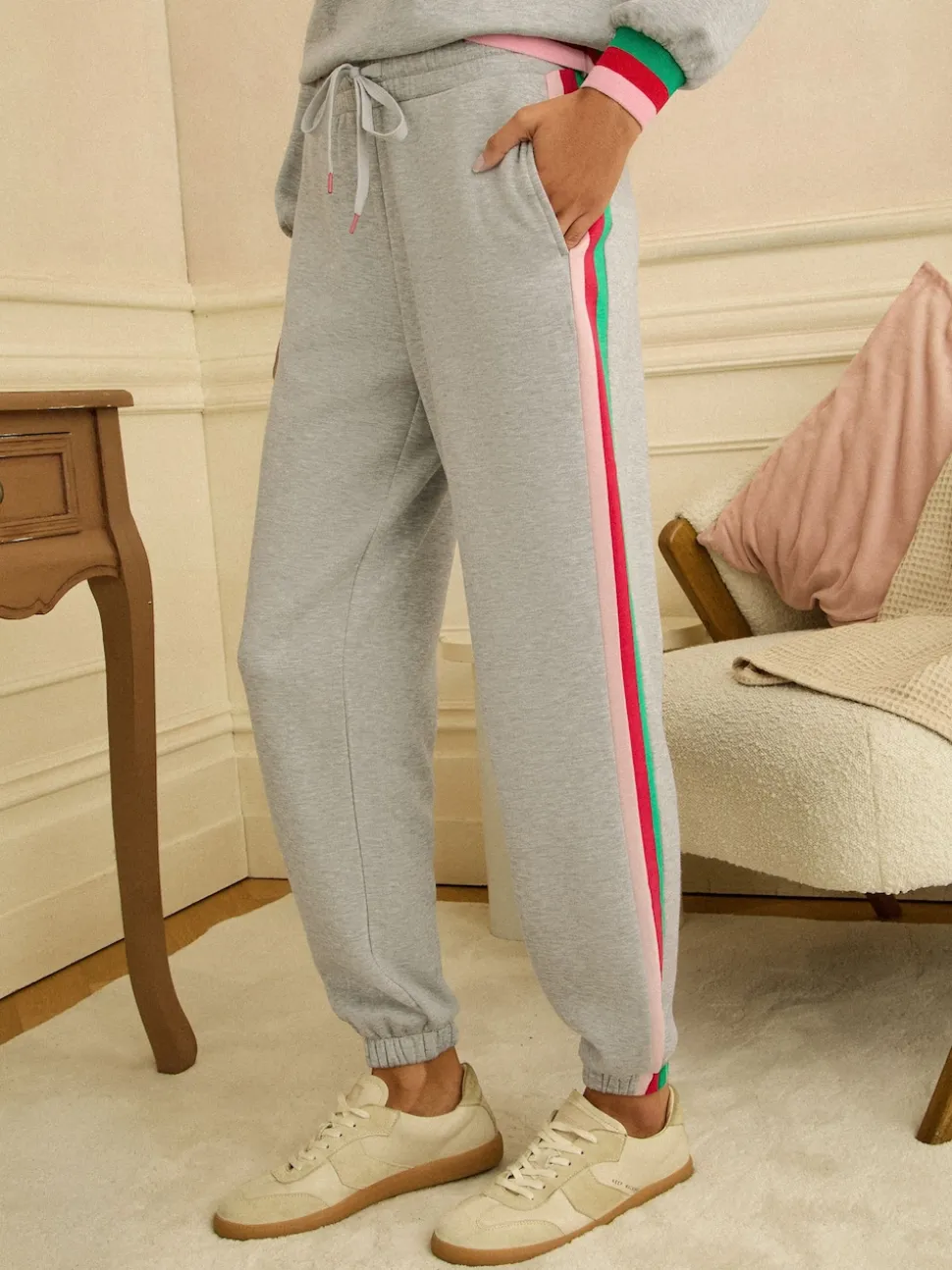 Love & Roses Grey Rainbow Tipped Jersey Loungewear Bottoms