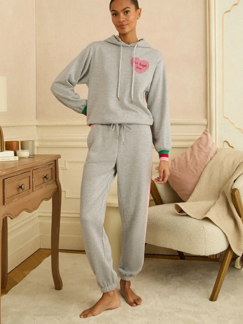 Love & Roses Grey Rainbow Tipped Jersey Loungewear Bottoms
