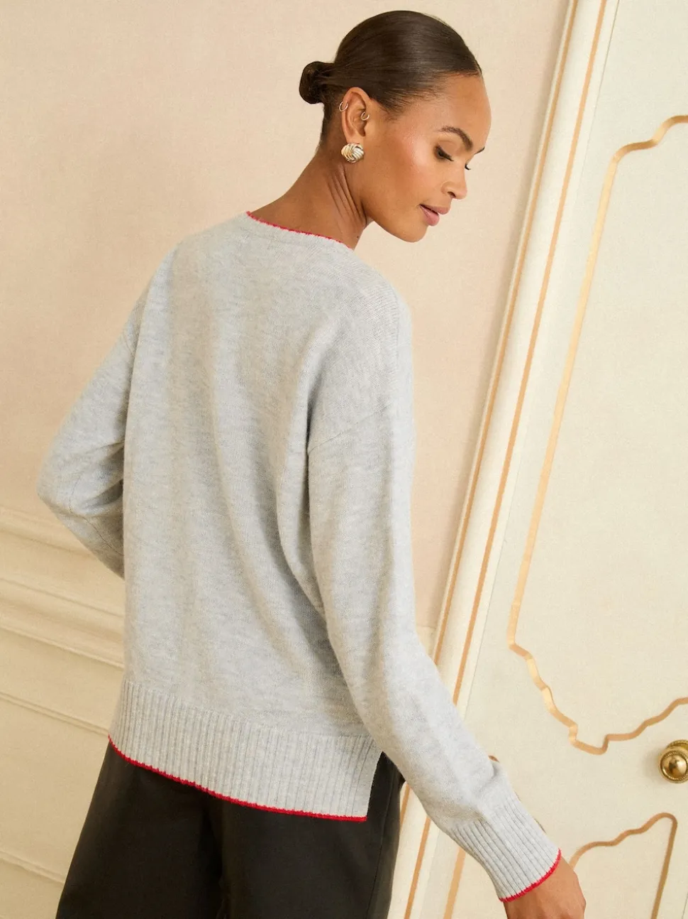 Love & Roses Grey Sequin Red Love Heart Cosy Knitted Jumper