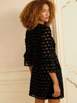 Love & Roses Heart Burnout Flute Sleeve Mini Dress
