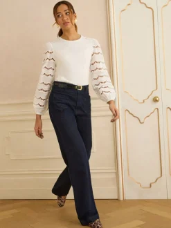 Love & Roses Ivory Scallop Broderie Long Sleeve Top