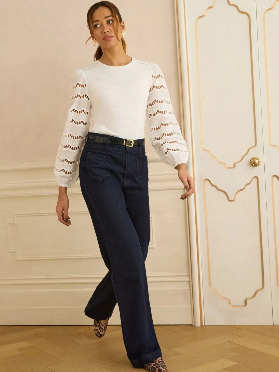Love & Roses Ivory Scallop Broderie Long Sleeve Top