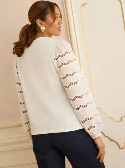 Love & Roses Ivory Scallop Broderie Long Sleeve Top