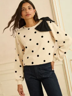 Love & Roses Ivory Spot Bow Shoulder Sweatshirt