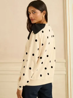 Love & Roses Ivory Spot Bow Shoulder Sweatshirt