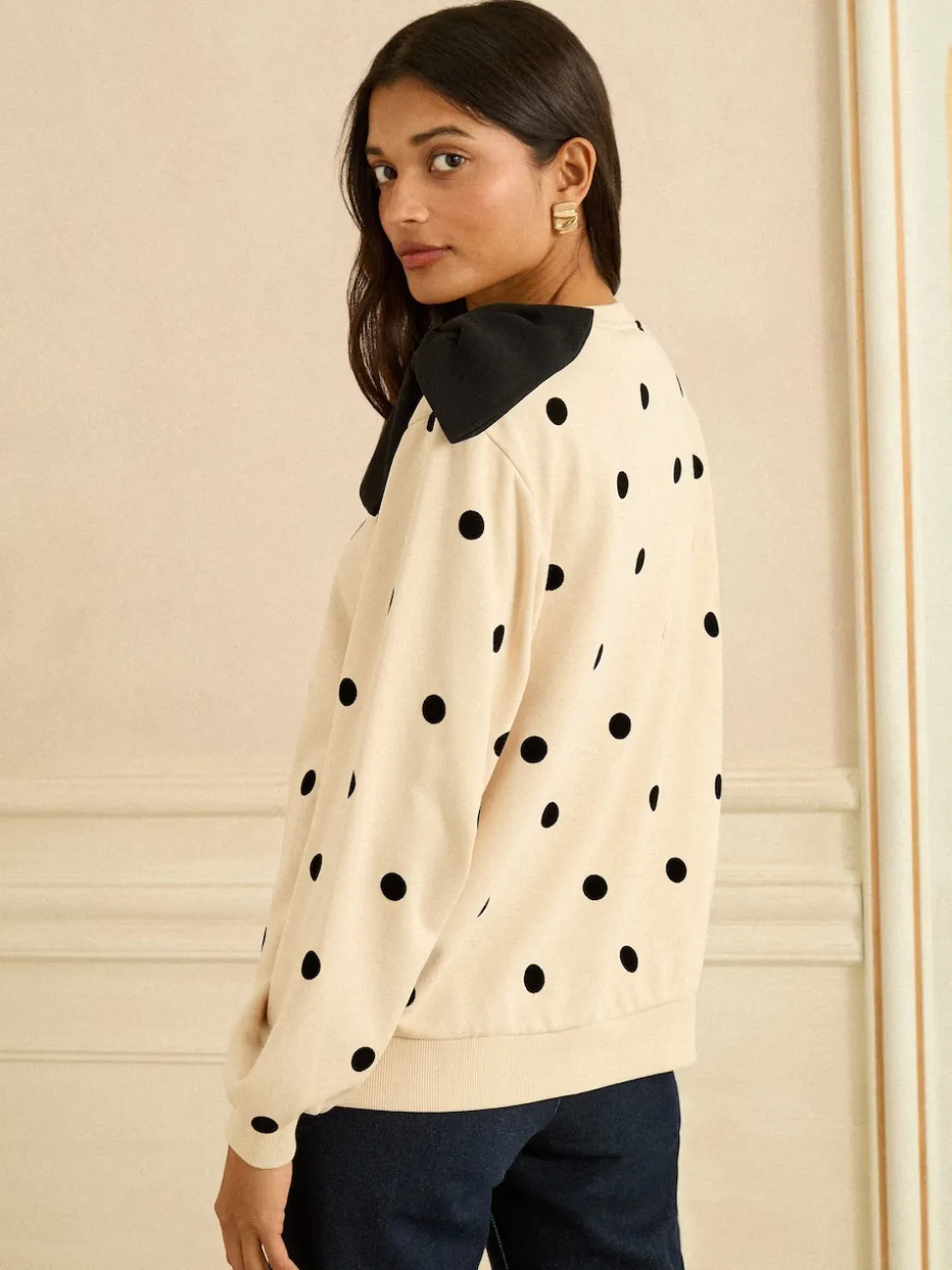 Love & Roses Ivory Spot Bow Shoulder Sweatshirt