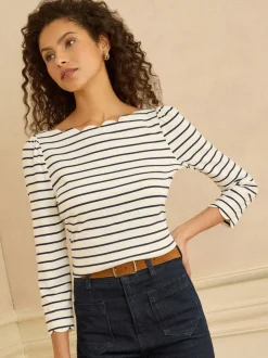 Love & Roses Ivory Stripe 3/4 Sleeve Jersey Top