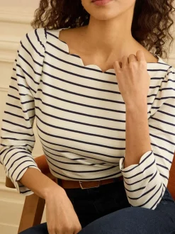 Love & Roses Ivory Stripe 3/4 Sleeve Jersey Top