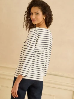 Love & Roses Ivory Stripe 3/4 Sleeve Jersey Top