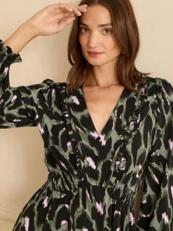 Love & Roses Khaki Green Animal Print V-Neck Mini Dress