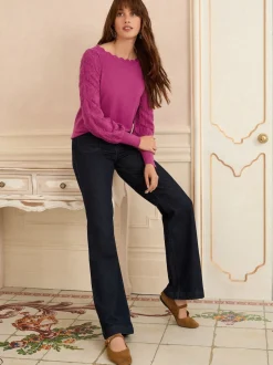 Love & Roses Magenta Pink Bobble Stitch Scallop Knit Jumper