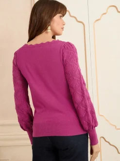 Love & Roses Magenta Pink Bobble Stitch Scallop Knit Jumper