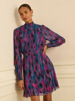 Love & Roses Multi Abstract Print High Neck Mini Dress