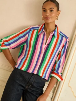Love & Roses Multi Stripe Long Sleeve Button Through Shirt