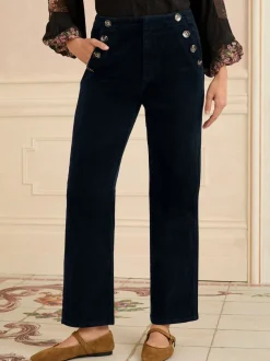 Love & Roses Navy Blue Corduroy Straight Trousers
