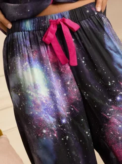 Love & Roses Navy Galaxy Print Button Down Pyjamas Set