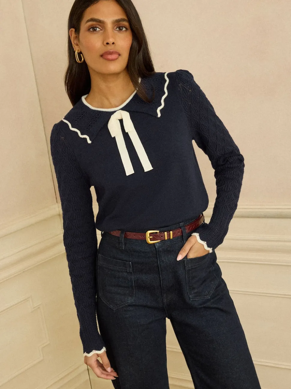 Love & Roses Navy Knitted Collar Jumper