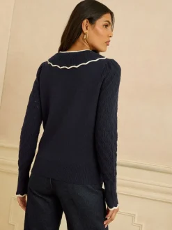 Love & Roses Navy Knitted Collar Jumper