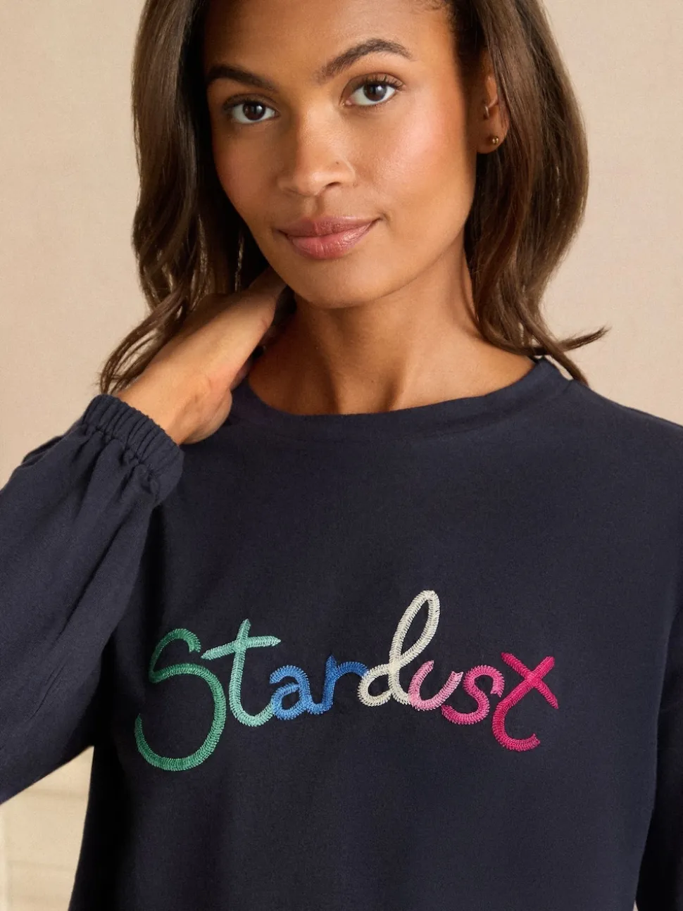 Love & Roses Navy Moon And Star Print Jersey Long Sleeve Pyjamas Set