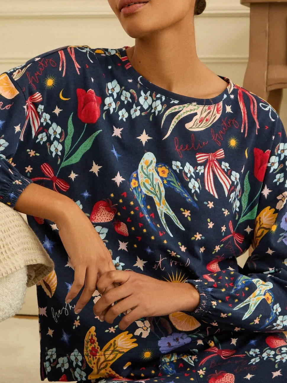 Love & Roses Navy Print Jersey Long Sleeve Pyjamas Set