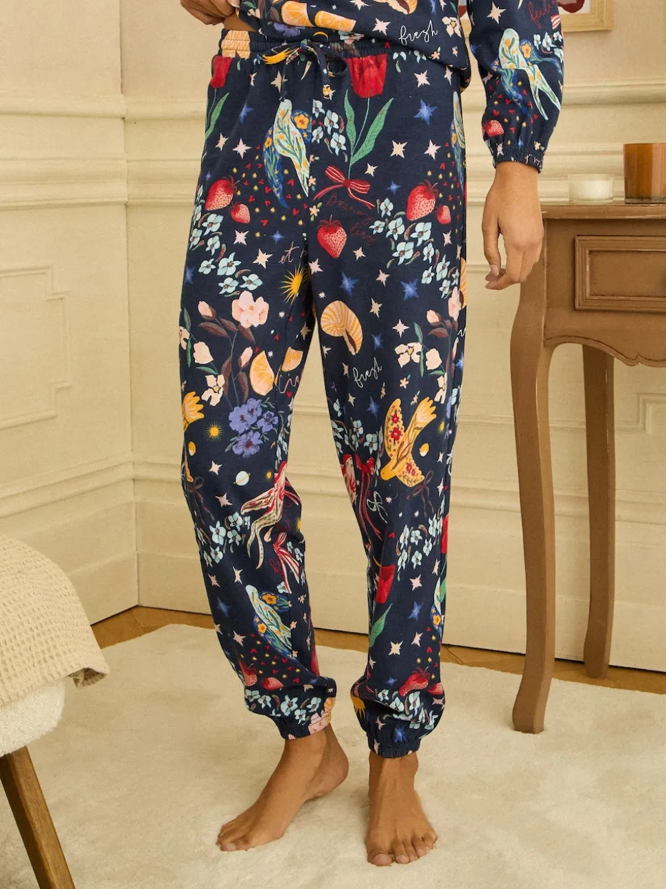 Love & Roses Navy Print Jersey Long Sleeve Pyjamas Set