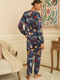 Love & Roses Navy Print Jersey Long Sleeve Pyjamas Set