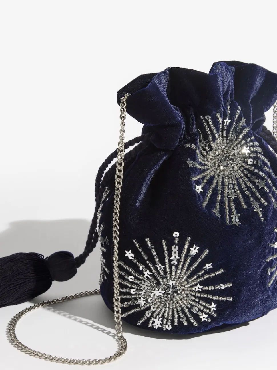 Love & Roses Navy Velvet Sequin Embellished Pouch Bag