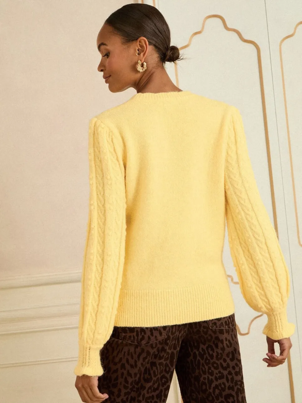 Love & Roses Pale Yellow Heart Bobble Stitch Cosy Knitted Jumper