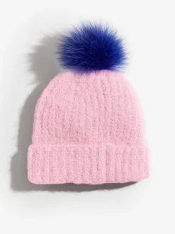 Love & Roses Pink and Blue Constrast Cosy Pom Hat