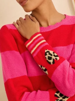 Love & Roses Pink and Red Stripe Animal Heart Jumper