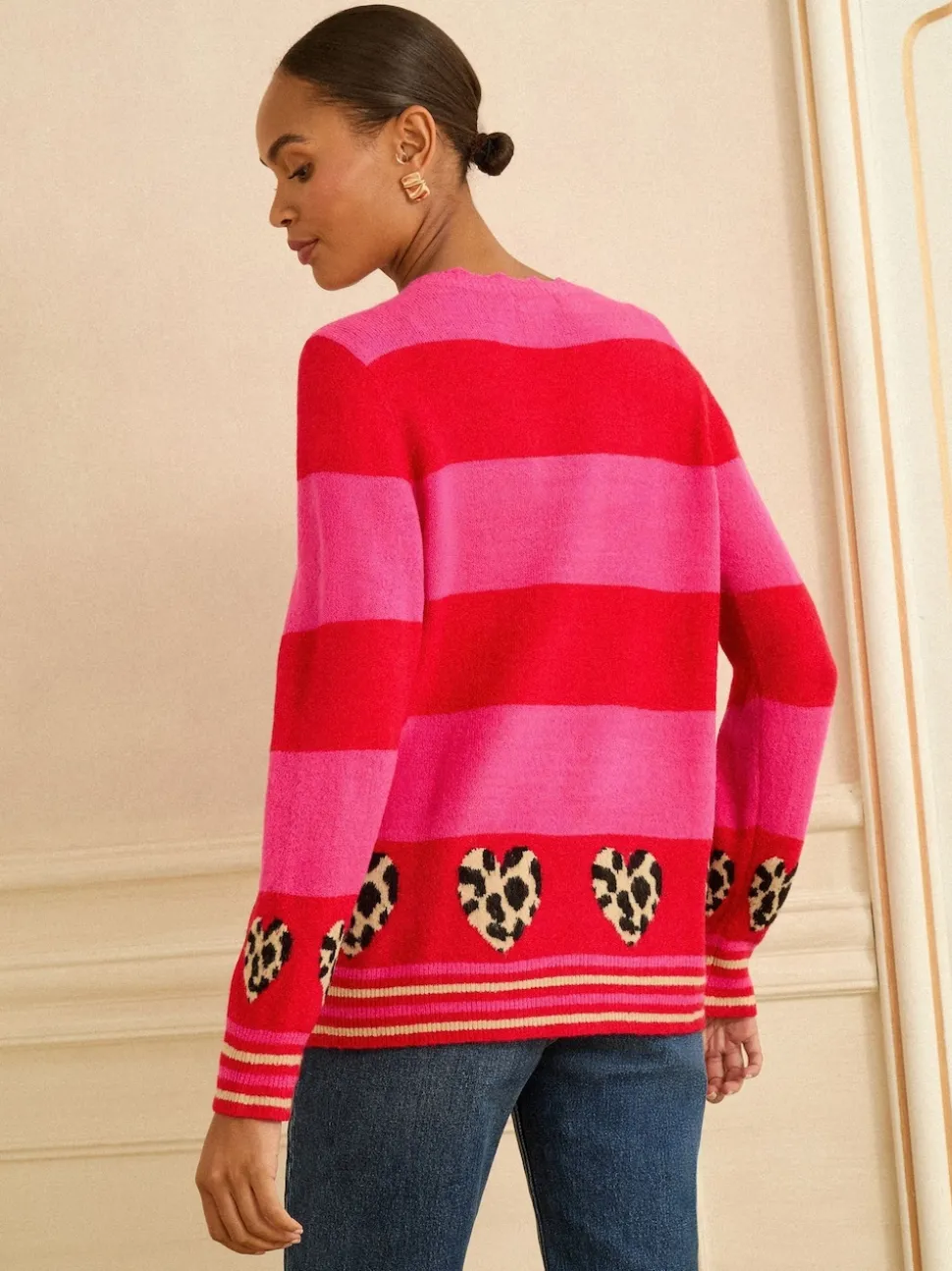 Love & Roses Pink and Red Stripe Animal Heart Jumper