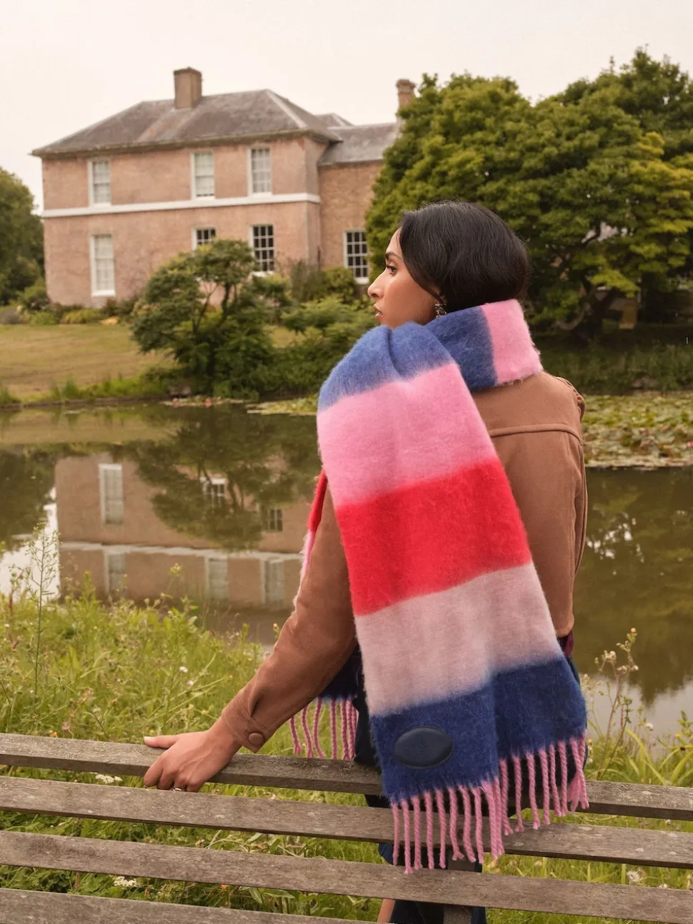 Love & Roses Pink/Blue Stripe Brushed Scarf