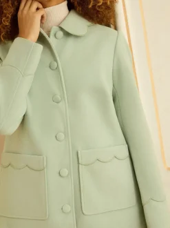 Love & Roses Pistashio Green Mid Length Scallop Trim Dolly Coat