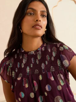 Love & Roses Purple Spot Metallic Crew Neck Shell Top