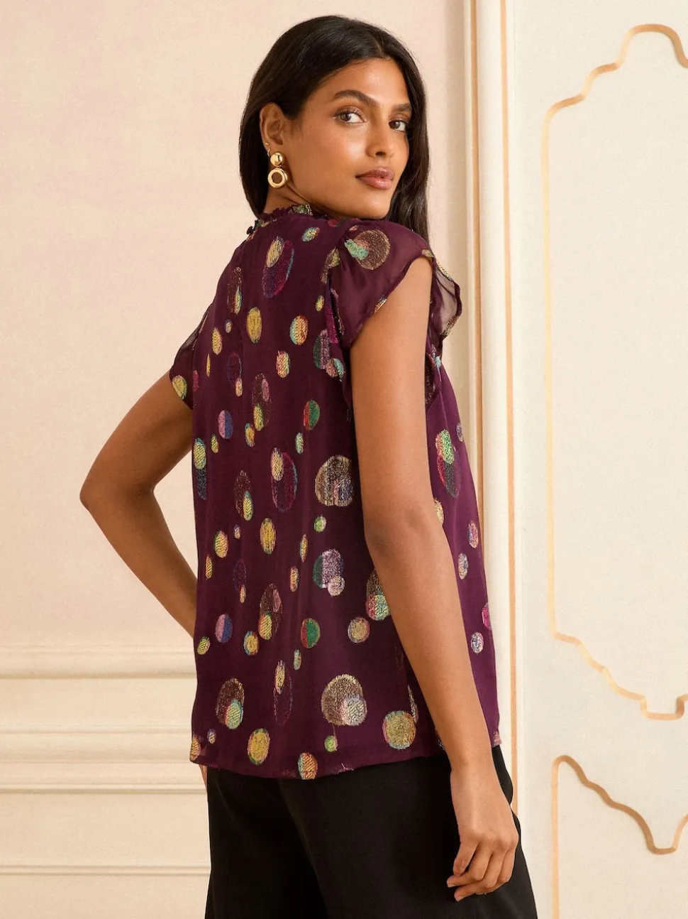 Love & Roses Purple Spot Metallic Crew Neck Shell Top