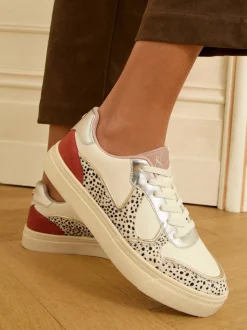 Love & Roses Real Leather Multi White Spot Mix Flatform Comfort Retro Low Top Trainers