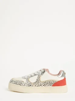 Love & Roses Real Leather Multi White Spot Mix Flatform Comfort Retro Low Top Trainers
