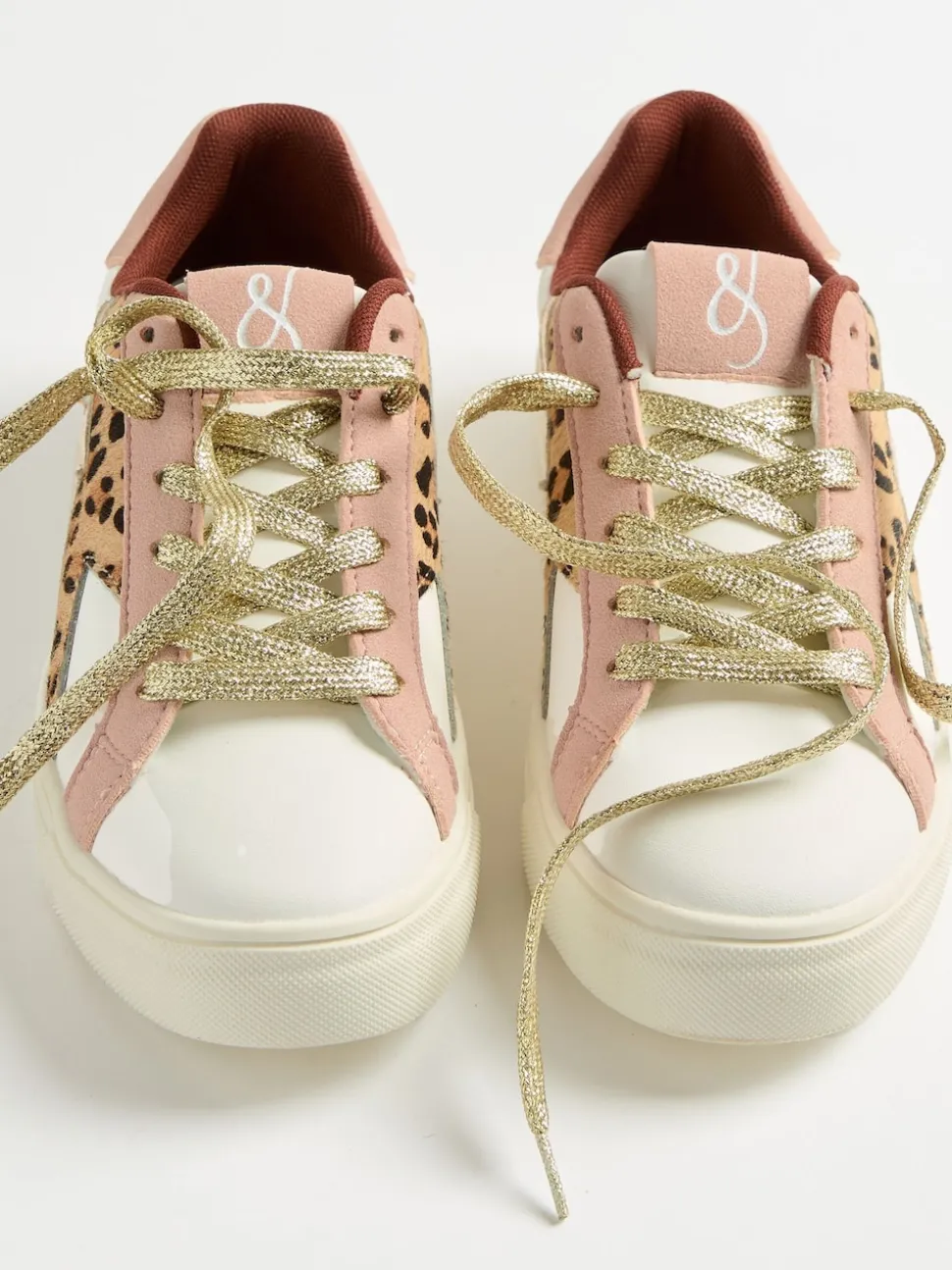 Love & Roses Real Leather Pink Leopard White Mix Flatform Comfort Retro Low Top Trainers
