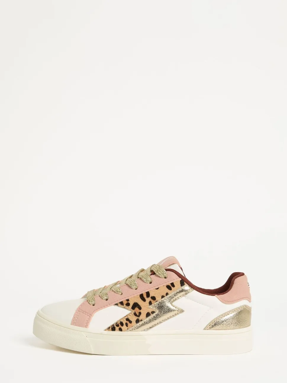 Love & Roses Real Leather Pink Leopard White Mix Flatform Comfort Retro Low Top Trainers